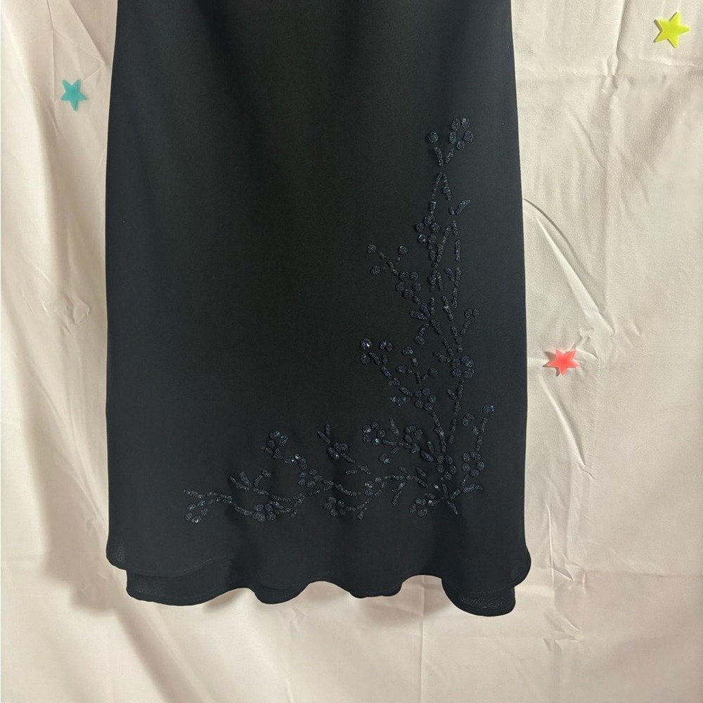 Vintage 90's Little Black Dress Beaded Ruffle Hem Knee Length Structured Size S - Picture 6 of 16